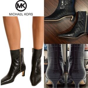 Michael Kors | NWOT Black Croc-Embossed Pointed Toe Leather Booties (size 8M)